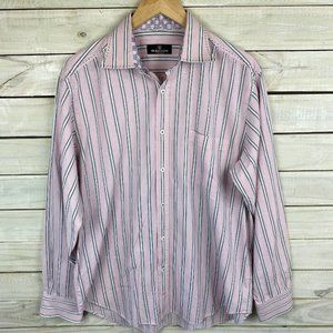 Bugatchi UOMO Men's Classy Pink Striped Long Sleeve Dress Shirt Size LARGE